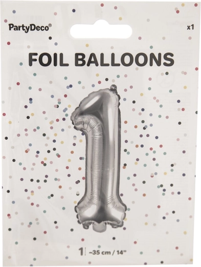 Zilveren folieballon nummer 1 35 cm