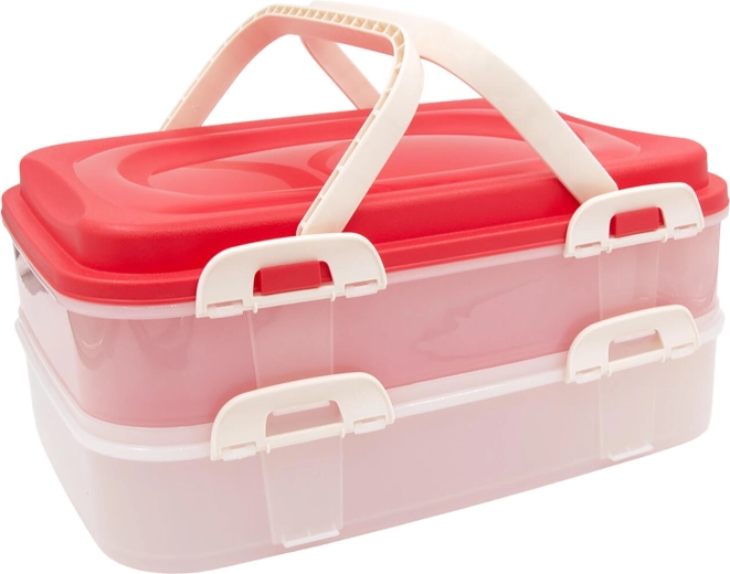 Voedseldoos met vergrendelingen en handgrepen, 2-laags, 40 × 30 × 18 cm, roze