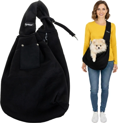 Purlov pet carrier bag with wide strap and internal leash