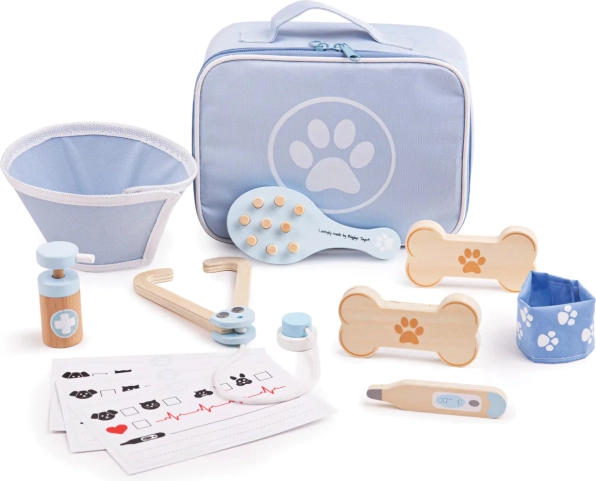 Bigjigs Toys Veterinary Set for Kids – Wooden Pet Care Kit, 12 pcs