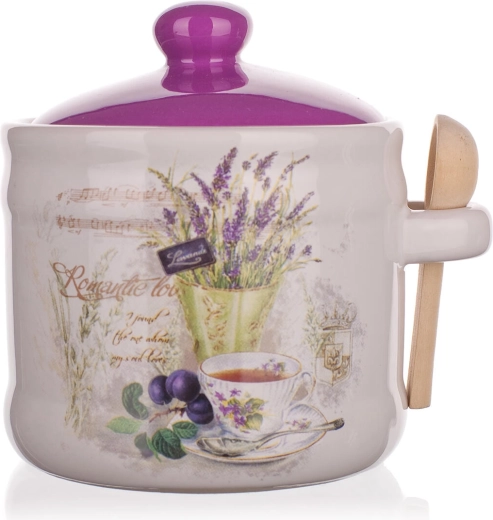 Keramische voorraadpot 400 ml LAVENDER met houten lepeltje