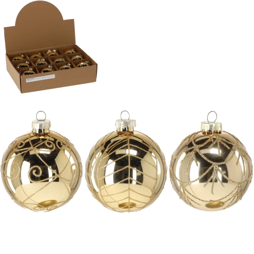 Glas-Weihnachtskugel 8 cm mit goldenem Brokat