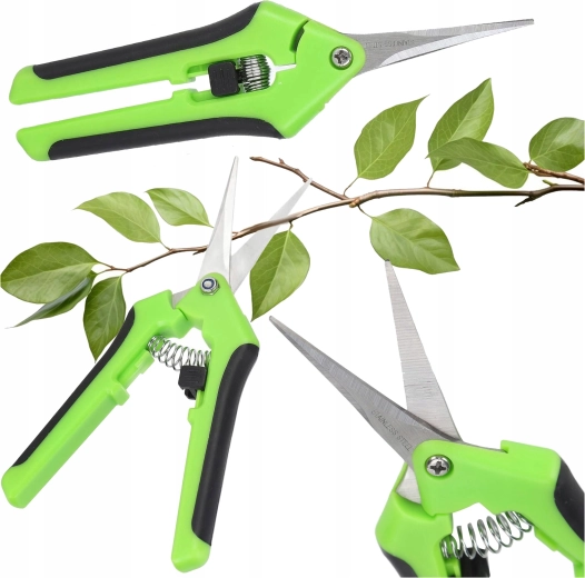 Garden shears with spring mechanism and narrow blades