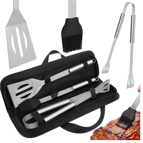 stainless steel BBQ utensil set 3 pcs with case KAMINER