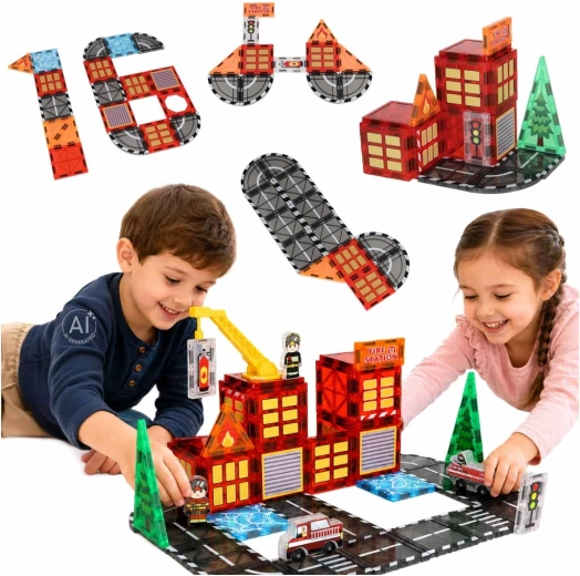 Magnetic construction 3D blocks Fire Station (48 pieces)