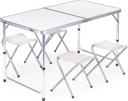 Table de camping pliante avec 4 tabourets MultiGarden, blanc