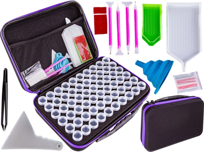 Diamond painting accessories – zippered case, 60 jars and accessories