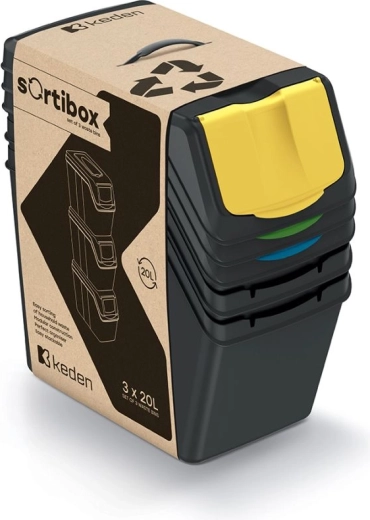 Set aus Mülltrennbehältern SORTIBOX 3×20 l – Schwarz, Prosperplast