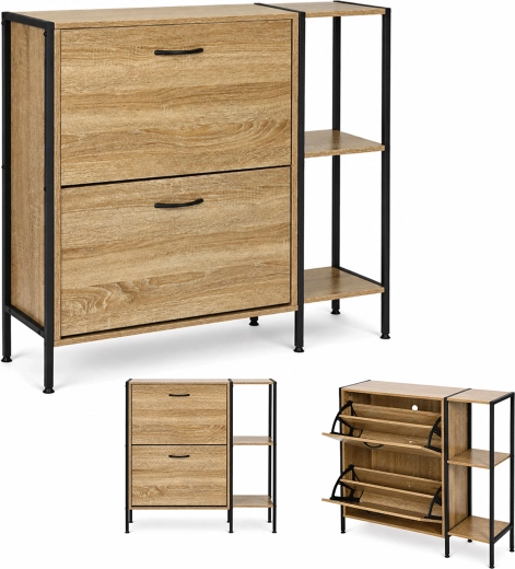 Schuhschrank mit Regal für den Eingangsbereich ModernHome, helle Eiche