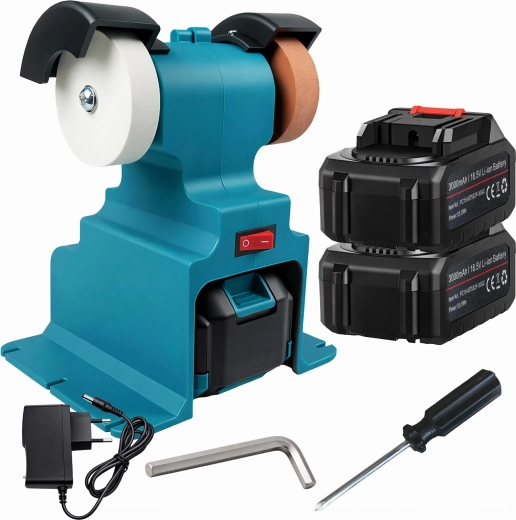 Ponceuse d’établi sans fil à double meule, 2× batteries