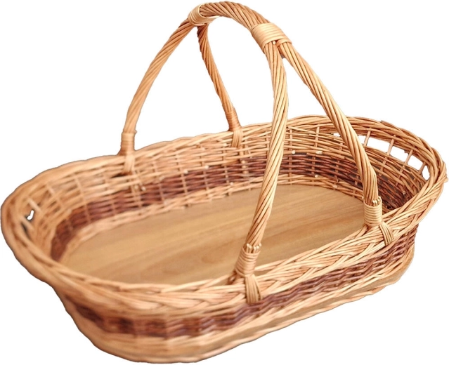 Gevlochten dienblad met handgrepen middelgroot 44 × 30 × 27 cm, gelakt