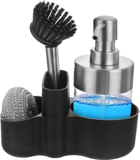 Stainless steel dish soap dispenser with organizer 0.35 l