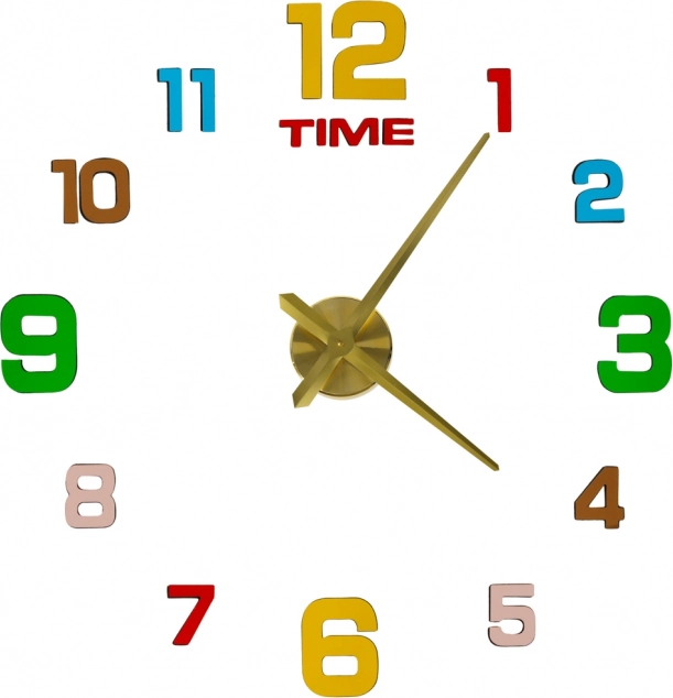 Horloge murale autocollante DIY 80–90 cm, aiguilles dorées, chiffres colorés