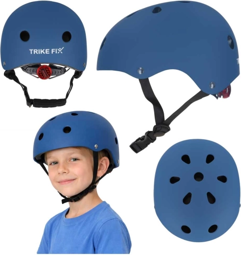 Kids’ cycling helmet with LED TRIKE FIX, size M (55–58 cm), dark blue