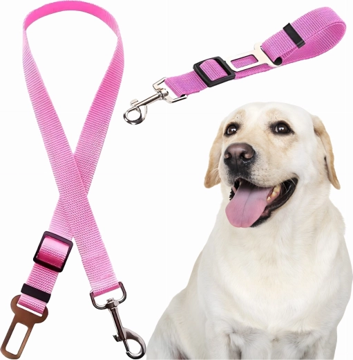 Verstelbare veiligheidsgordel voor hond en kat voor in de auto – roze