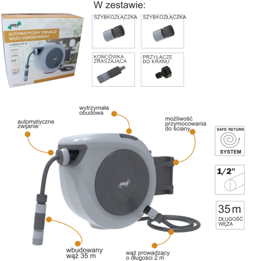 Automatic Garden Hose Reel 35 m with Wall Mount