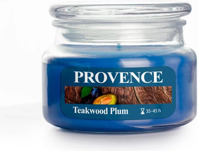 Geurkaars in glas Provence teakwood en pruim 45 u