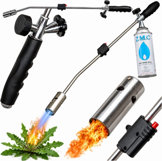 Brûleur à gaz pour mauvaises herbes avec long tube de 80 cm, pour cartouche