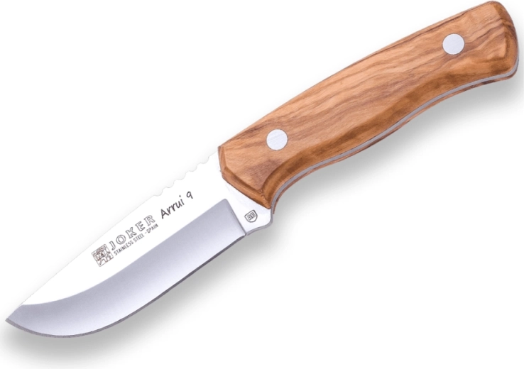 Outdoor Knife Joker Arrui, 9 cm, Olive Wood, Leather Sheath