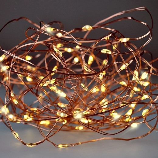 Solight kerst-LED-lichtsnoer op koperdraad, 10 m, 100 mini-leds, warm wit