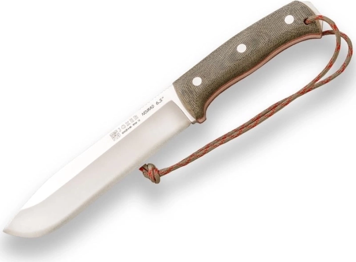 Joker Nomad outdoor mes 16,5 cm, satijnen lemmet, zwarte Micarta, lederen etui