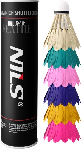 Volants de badminton en plumes NILS multicolores, 6 pièces