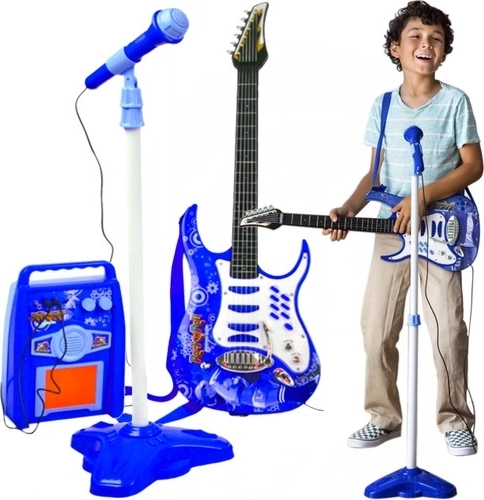 Kids' electric guitar with microphone and amplifier – blue set