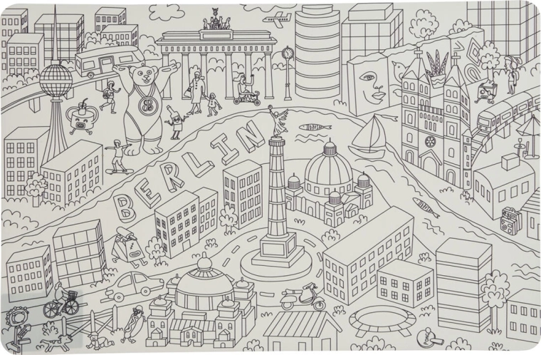 Kunststof placemat Steden 43,5 × 28,5 cm, mix van 4 designs