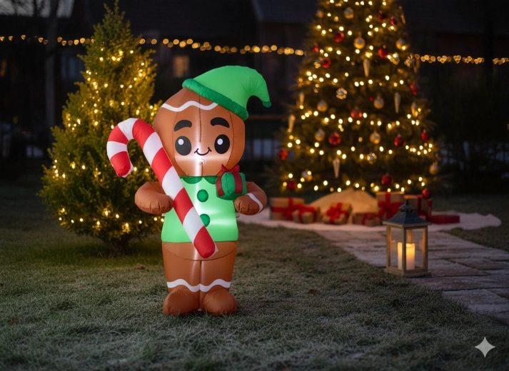 Inflatable gingerbread man with LED lighting 180 cm