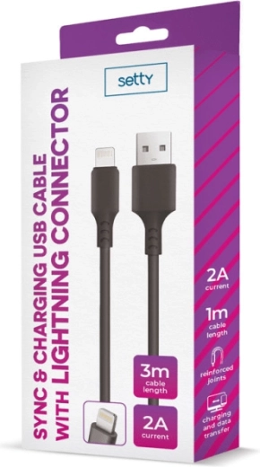 Setty USB–Lightning cable 3 m 2 A black