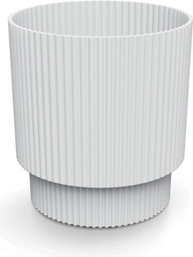 Plastic flower pot with ribbed design, white, 14.6 cm