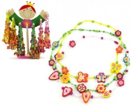 Wooden necklace bead set, 72 pcs, 20 cm