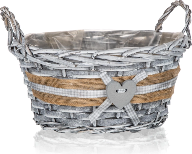 Rieten ronde mand met handgrepen GRIS 25 × 12 cm, grijs