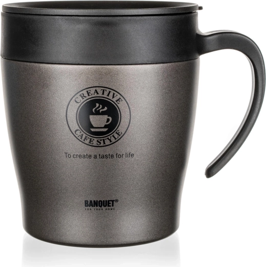 Travel Thermo Mug 330 ml TAZZA, stainless steel and plastic, anthracite