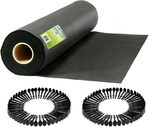 Tuin vliesdoek 1 × 75 m met 50 pennen – zwart