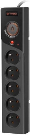 ARMAC Z5 Surge-Protected Power Strip, 5 Outlets, 3 m, Black