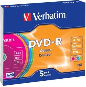 Verbatim DVD-R Colour 4,7 Go 16× Slim Case - 5 pièces