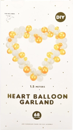 Ballonnenlinger in hartvorm wit en goud 160 cm 68 stuks