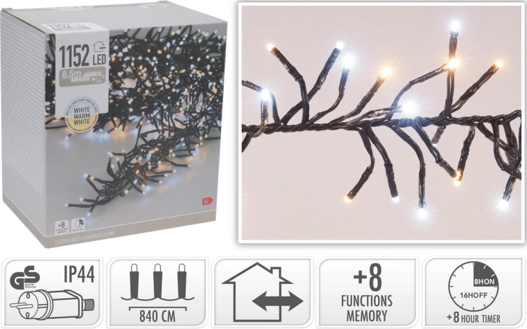 Guirlande lumineuse LED de Noël 8,4 m 1152 LED blanc chaud avec minuteur