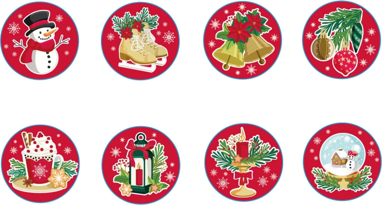 Kerst ronde stickers 200 stuks, diameter 2,5 cm