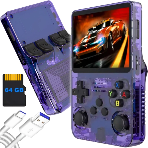 RENEW FORCE R36S tragbare Retro-Konsole 64 GB ArkOS 2.0, violett