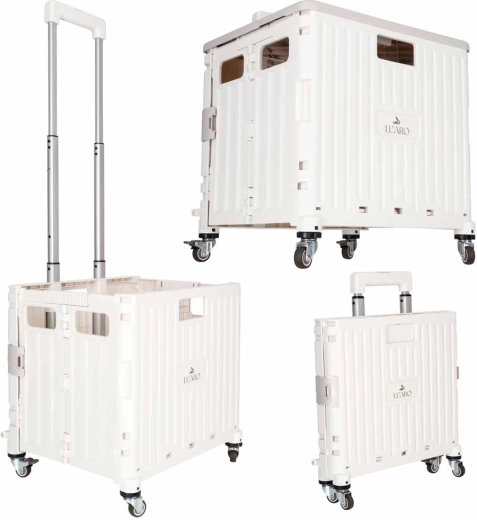 Chariot de courses pliable LUARO sur 4 roulettes avec couvercle, blanc - 1 pièce