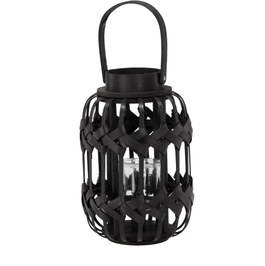 Black metal lantern candle holder with glass insert, height 30/43 cm