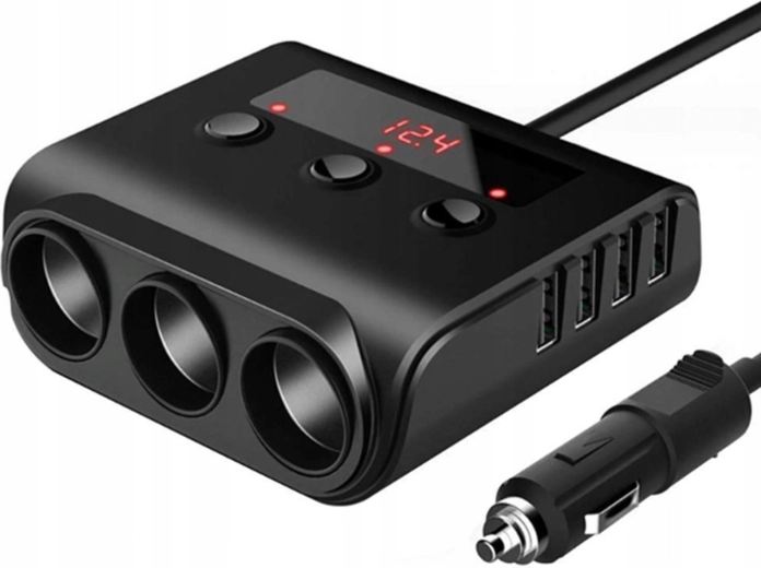 Car cigarette lighter splitter 12–24 V with 3 sockets and 4× USB (QC 3.0/USB-C PD) - 1 piece