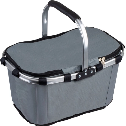 Foldable insulated picnic and shopping basket with one handle, grey - 1 piece