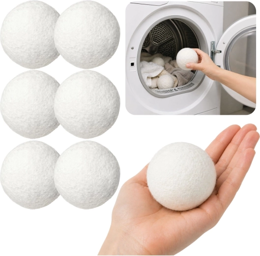 Natural wool dryer balls, white 7 cm, 6 pcs