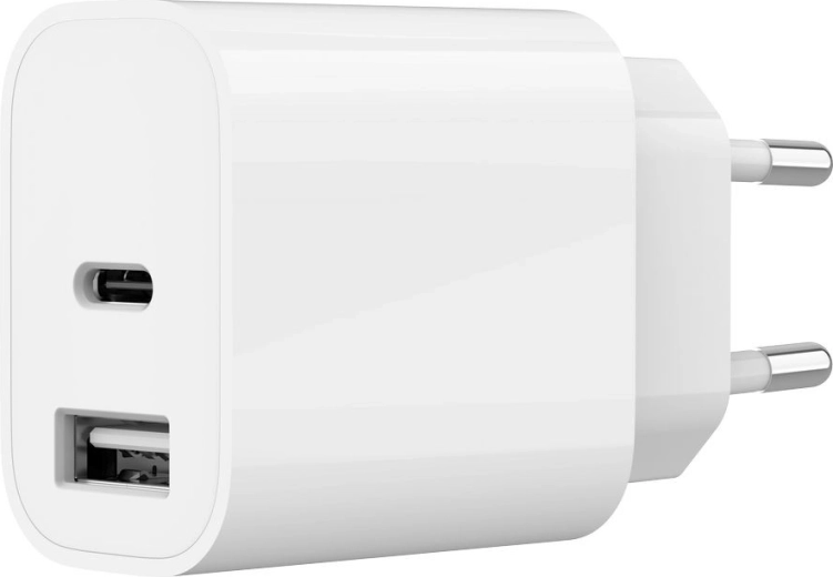 Universele netstroomlader USB met 2 poorten (USB‑A + USB‑C) 2,4 A, wit