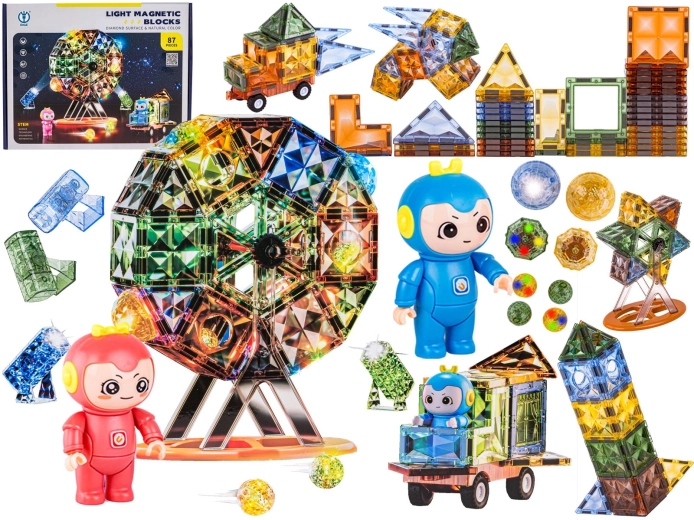 Magnetic construction blocks with glowing elements – devil’s windmill (87 pieces)