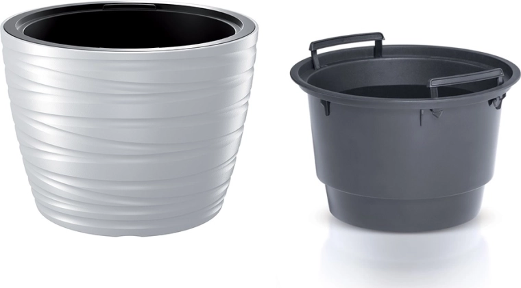 Niedriger Pflanzkübel Maze mit Inneneinsatz 47,5 cm – weiß