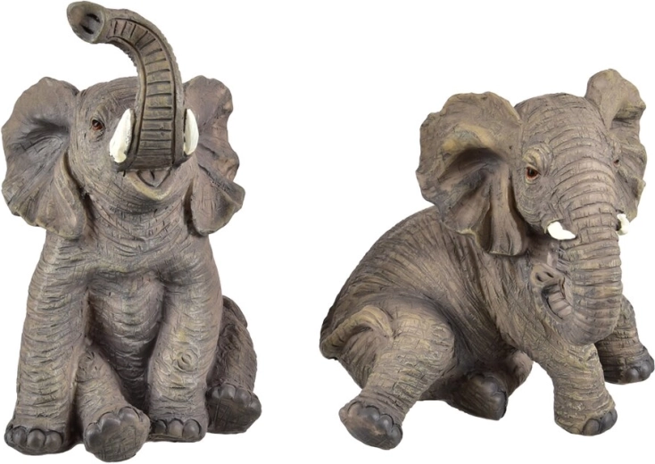 Dekorativer sitzender Elefant aus Polyresin, grau, 20 cm